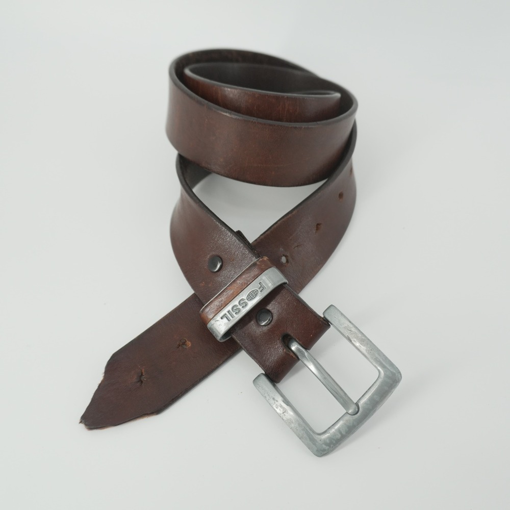 Fossil Leather Belt Mens 32 Brown Silver Buckle Carhartt Tag Detail